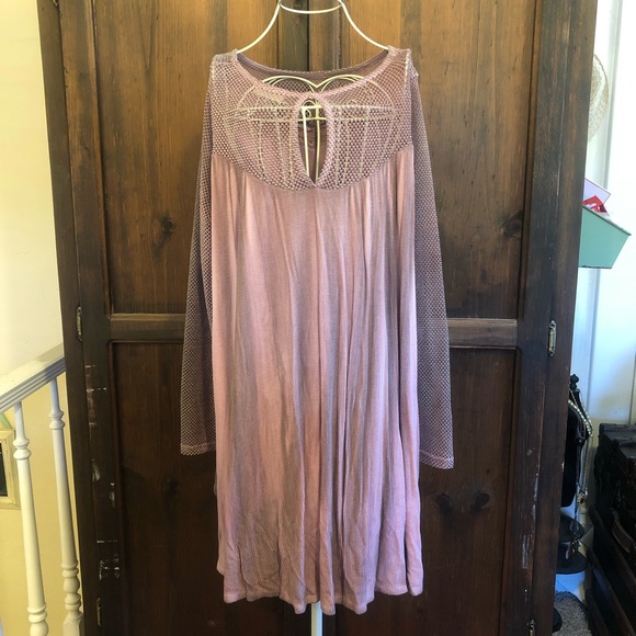 Altar’d State Ombré Waffle Knit Tunic Dress Mesh Sleeves size Small NWT Pink - Picture 3 of 8